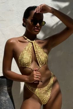 GLD Macy Halter Tie Bikini Top - Yellow Zebra