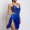 WNT Romi Asymmetric Wrap Satin Mini Skirt - Cobalt Blue