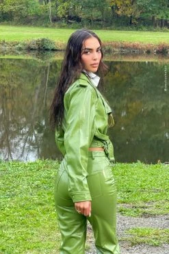 WNT Isobel Patent Biker Jacket - Green