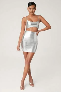 WXI All Tops Zumi Metallic Crop Top - Silver