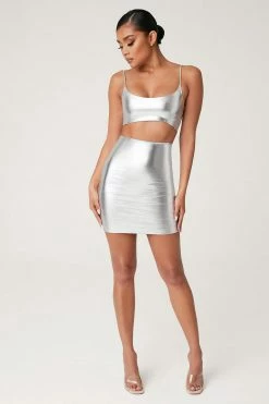 WXI All Tops Zumi Metallic Crop Top - Silver
