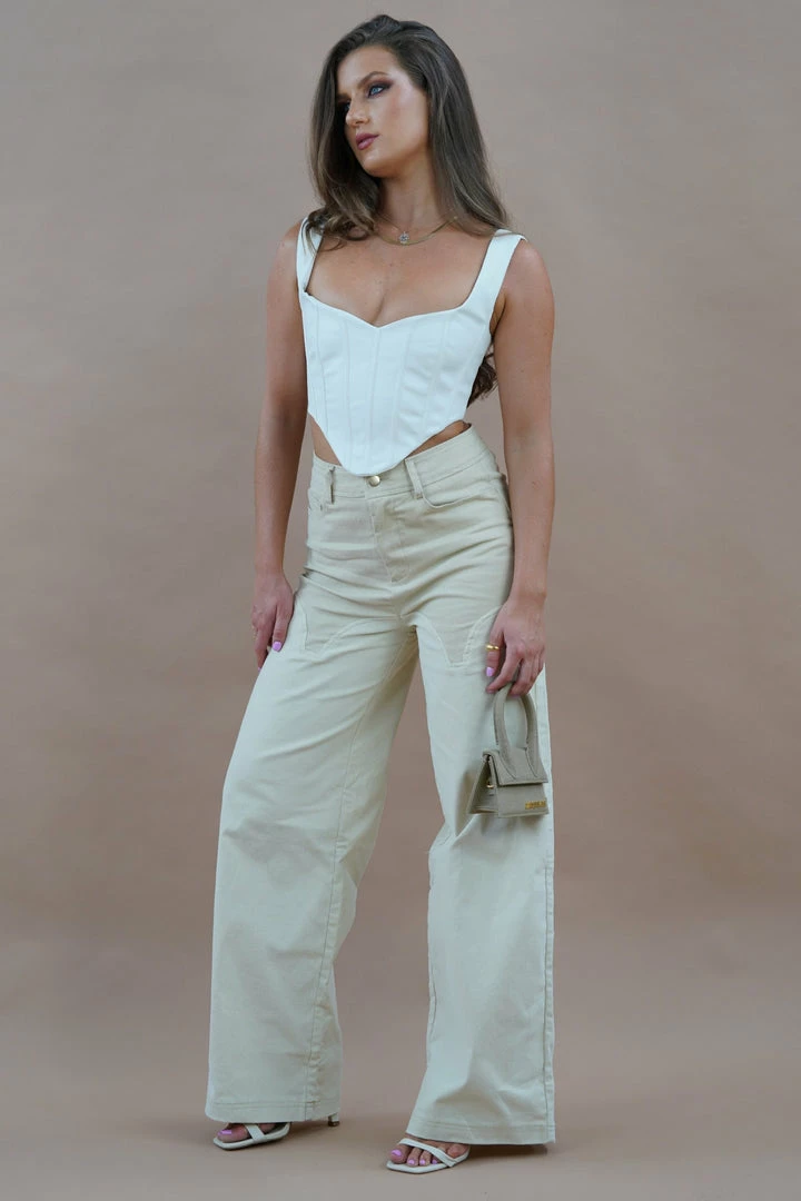 QNG All Bottoms Sonia Contrast Wideleg Cargo Pants - Sand 1 QNG All Bottoms Sonia Contrast Wideleg Cargo Pants - Sand