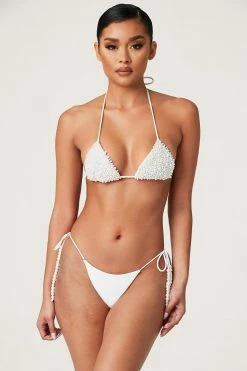 YSR MESHKI SWIM Arabella Pearl Tie Up Bikini Bottom - White