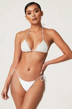 YSR MESHKI SWIM Arabella Pearl Tie Up Bikini Bottom - White