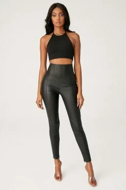 DGH All Bottoms Zima Leatherette Corsetted High Waisted Pants - Black
