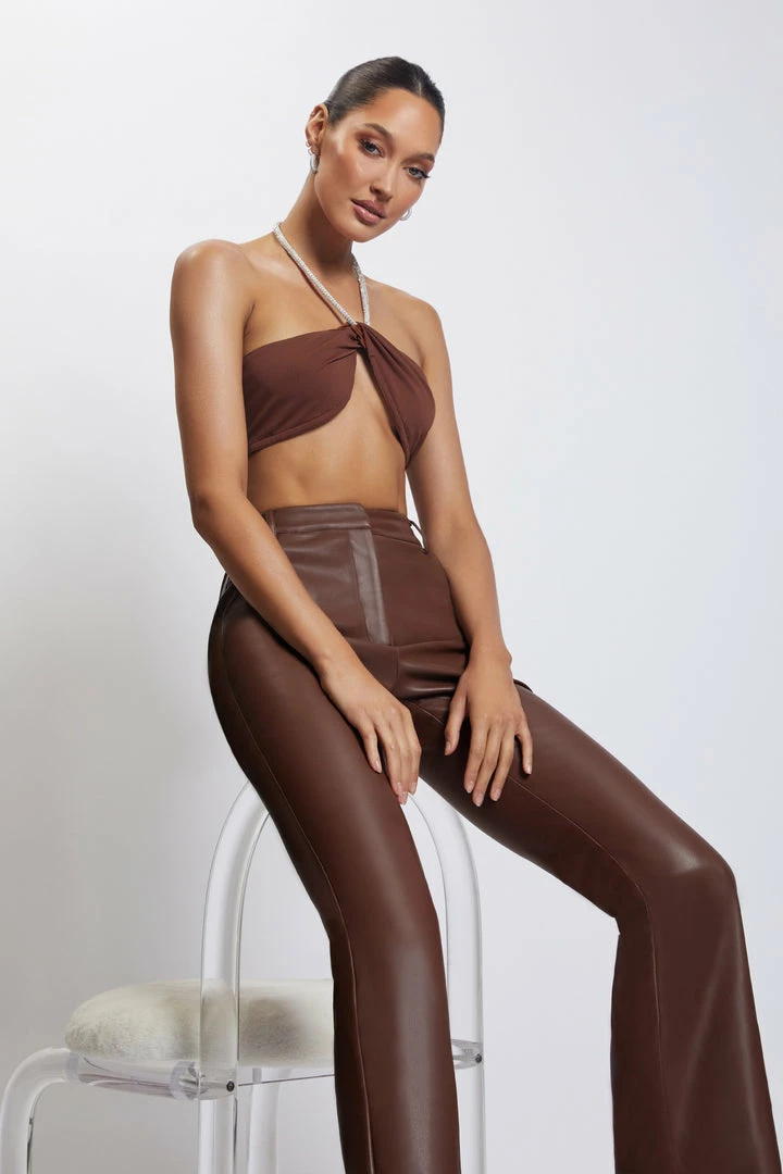 AMC All Tops Lea Diamante Chain Halter Neck Crop Top - Chocolate 6 AMC All Tops Lea Diamante Chain Halter Neck Crop Top - Chocolate