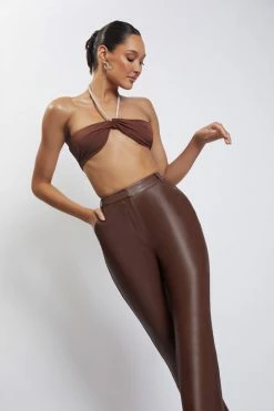 AMC All Tops Lea Diamante Chain Halter Neck Crop Top - Chocolate 16 AMC All Tops Lea Diamante Chain Halter Neck Crop Top - Chocolate