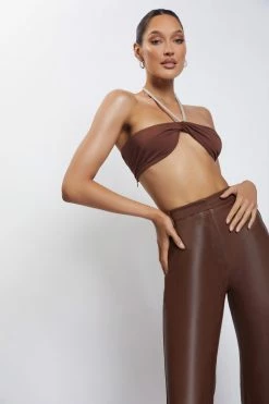 AMC All Tops Lea Diamante Chain Halter Neck Crop Top - Chocolate 11 AMC All Tops Lea Diamante Chain Halter Neck Crop Top - Chocolate