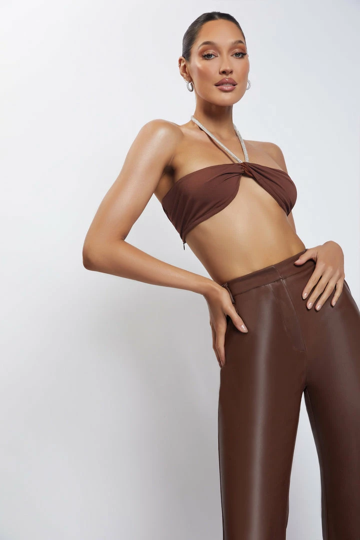 AMC All Tops Lea Diamante Chain Halter Neck Crop Top - Chocolate 3 AMC All Tops Lea Diamante Chain Halter Neck Crop Top - Chocolate
