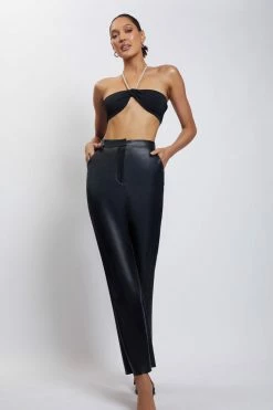 AMC Lea Diamante Chain Halter Neck Crop Top - Black