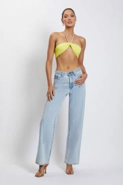 AMC Lea Diamante Chain Halter Neck Crop Top - Yellow All Tops