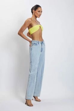 AMC Lea Diamante Chain Halter Neck Crop Top - Yellow All Tops