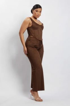 WNT Two Piece Sets Audrey Suede Wideleg Pants - Chocolate