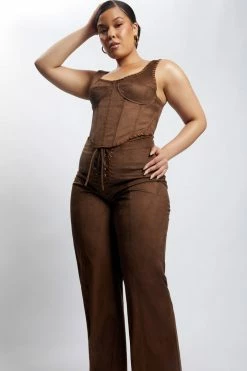 WNT Audrey Suede Corset - Chocolate Two Piece Sets