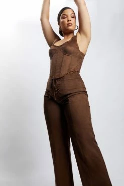 WNT Two Piece Sets Audrey Suede Wideleg Pants - Chocolate