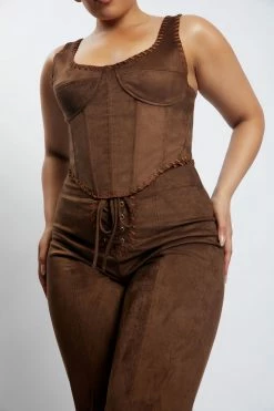 WNT Audrey Suede Corset - Chocolate Two Piece Sets