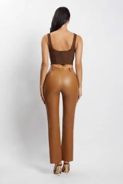 WNT Tyra Straight Leg Faux Leather Pants - Dark Tan Two Piece Sets