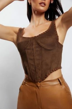 WNT Audrey Suede Corset - Chocolate Two Piece Sets