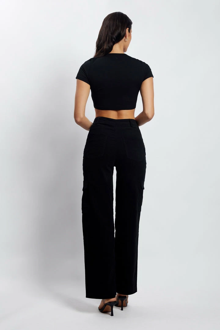 QNG All Bottoms Evangeline Pocket Detail Cargo Pants - Black 3 QNG All Bottoms Evangeline Pocket Detail Cargo Pants - Black