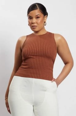 EMS Andria Ribbed Knit Tank Top - Chocolate