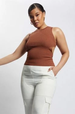 EMS Andria Ribbed Knit Tank Top - Chocolate