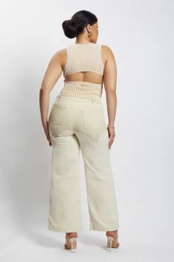 QNG All Bottoms Sonia Contrast Wideleg Cargo Pants - Sand 18 QNG All Bottoms Sonia Contrast Wideleg Cargo Pants - Sand
