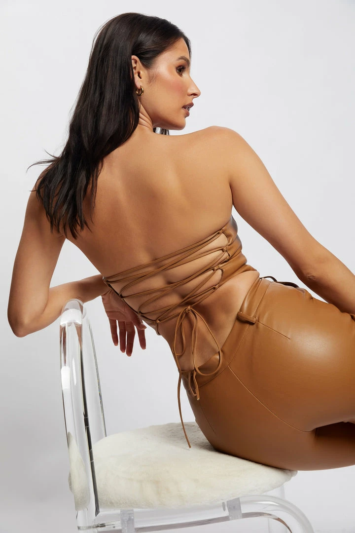 LCH Two Piece Sets Pamela Lace Up Back Top - Dark Tan 1 LCH Two Piece Sets Pamela Lace Up Back Top - Dark Tan