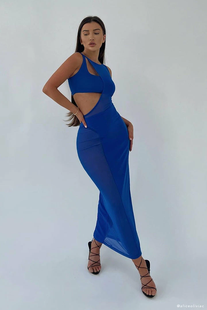 GZH Chelsea Sleeveless Mesh Cut Out Midi Dress - Cobalt Blue 1 GZH Chelsea Sleeveless Mesh Cut Out Midi Dress - Cobalt Blue