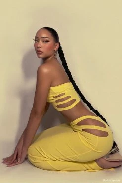 QNG Two Piece Sets Audrina Cut Out Midi Skirt - Yellow