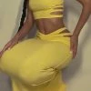 QNG Two Piece Sets Audrina Cut Out Bandeau Top - Yellow