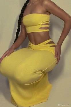 QNG Two Piece Sets Audrina Cut Out Bandeau Top - Yellow