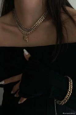 ZNY Laura 14K Gold Plated Cuban Chain Chunky Bracelet/Anklet - Gold All Accessories 7 ZNY Laura 14K Gold Plated Cuban Chain Chunky Bracelet/Anklet - Gold All Accessories