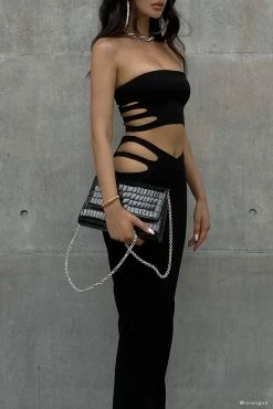 QNG Audrina Cut Out Bandeau Top - Black Two Piece Sets