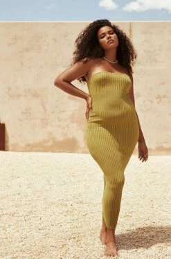 EMS Kyra Strapless Knit Midi Dress - Apple