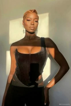 WNT Amira One Shoulder Velvet Corset - Black All Tops