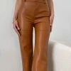 LCH All Bottoms Sima Faux Leather High Waist Pants - Desert