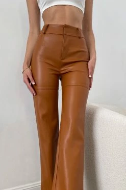 LCH All Bottoms Sima Faux Leather High Waist Pants - Desert