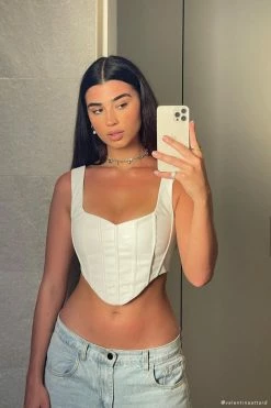 LCH All Tops Kali Faux Leather Corset - Cream