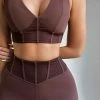 HNG Dion Mesh Pannelled Crop Top - Chocolate Neutrals
